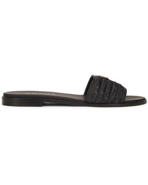 Prada Leather Sandals With Crochet Upper, Viscose - Black