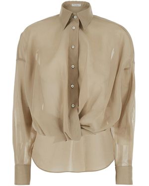 Brunello Cucinelli Shirt With Classic Collar And Monil Detail On The Collar - Natural