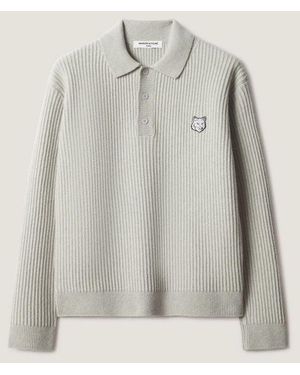 Maison Kitsuné Maison Kitsune Ribbed Knit Polo Shirt - Gray