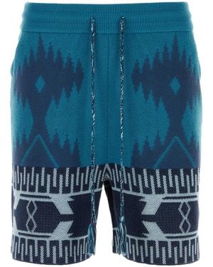 Alanui Embroidered Cotton Bermuda Shorts - Blue