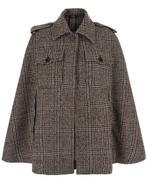 Le Plain Short Wool Cape Coat - Brown