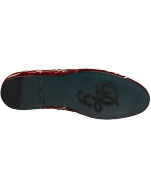 Dolce & Gabbana Velvet Floral Embroidery Loafers Shoes Leather - Black