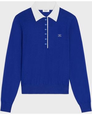 Celine Polo En Cachemire Et Soie Royal- T-Shirts And Polos - Blue