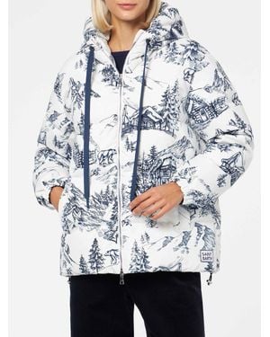 MC2 Saint Barth Hooded Down Padded Jacket With Toile De Jouy Print - Grey
