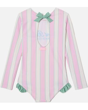 MC2 Saint Barth Cressy Long-Sleeve One-Piece Swimsuit With Beach Club Print Wetsuit - Pink