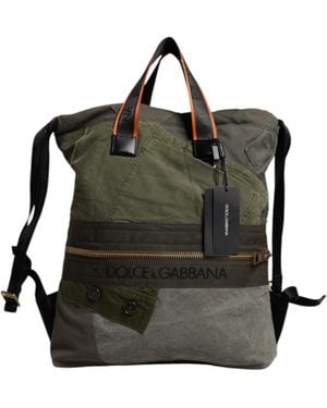 Dolce & Gabbana Military Patchwork Rucksack Backpack Bag Cotton Calf Leather Nylon - Black