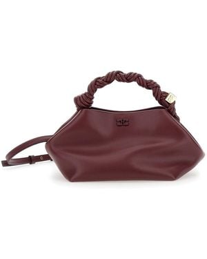 Ganni Bou Handbag With Butterfly Logo And Hand-Braided Strands - Brown