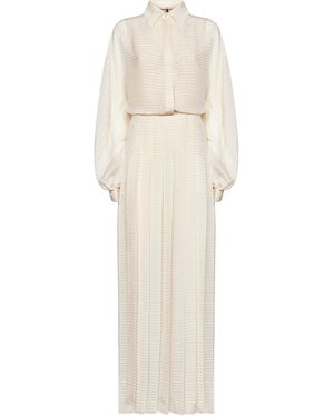 Fendi Ivory Silk Crêpe Jacquard Long Shirt Dress - White