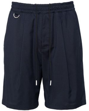 Low Brand Virgin Wool Bermuda Shorts With Elasticated Waistband And Single Pleat - Blue