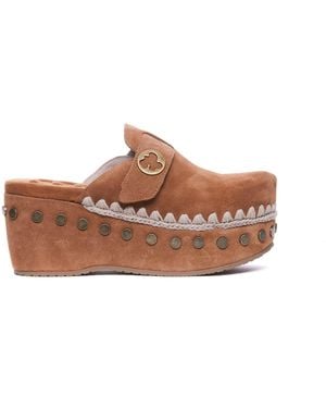 Mou Plain Suede Clog - Brown