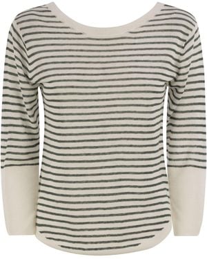 Majestic Filatures Striped Linen Boat Neck T-Shirt - Grey