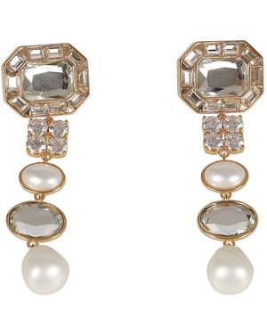 Self-Portrait Crystal Pearl Tiered Earrings Gioielli - Metallic