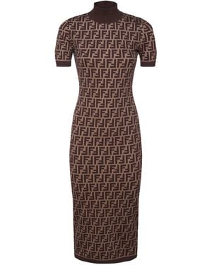 Fendi Viscose Blend Knit Dress - Brown