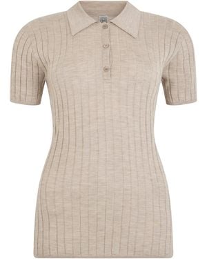 TOTEME Polo Top Silk-Cashmere Tops - Natural