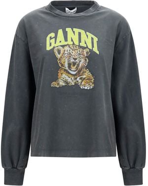 Ganni Long-Sleeve Tiger-Print T-Shirt Cotton Sweatshirts - Multicolor