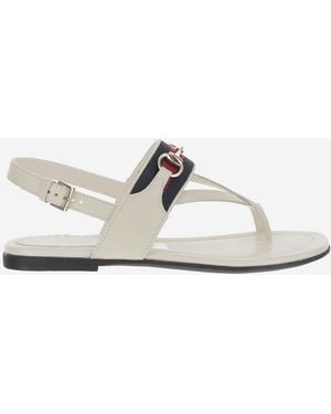 Gucci Leather Sandal With Web - White