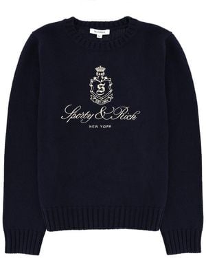 Sporty & Rich Jersey With Logo Cotton Jumpers - Blue