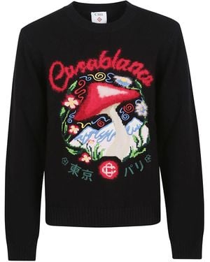 CASABLANCA Mushroom Emblem Intarsia Crew - Black