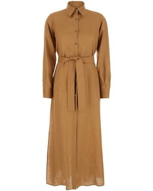 Le Plain Dress With Classic Collar And Adjustable Skirt - Natural