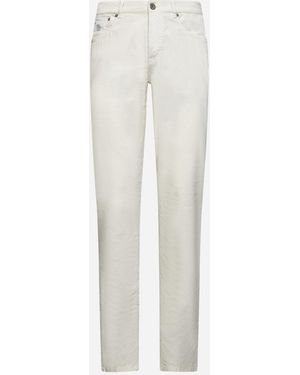 Brunello Cucinelli Ivory Corduroy Italian Fit Trousers - White