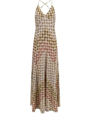 Missoni Long Lamé Viscose Dress With Crossed Straps Viscose; Metal Fibres - Natural