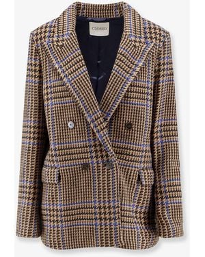 Closed Double-Breasted Prince-Of-Wales Coat - Brown