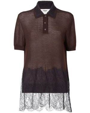 Fendi Lingerie Cashmere And Silk Polo Shirt - Brown