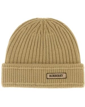 Burberry Camel Wool Beanie - Natural