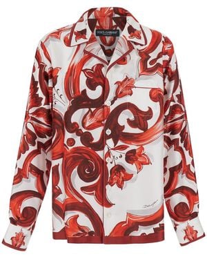 Dolce & Gabbana Shirt With Hawaii Collar Silk - Red