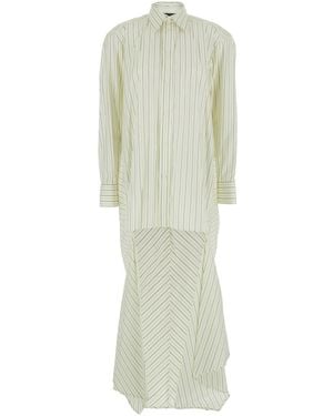 Phoebe Philo Dress With Classic Collar And All-Over Striped Motif Cotton - White