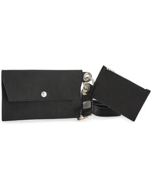 Guidi Kangaroo Leather Card And Phone Holder With Shoulder Strap - Black