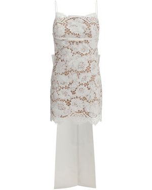 Self-Portrait Lace Satin Bow Mini Dress - White