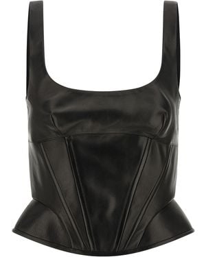 Ermanno Scervino Peplos Leather Top Tops - Black