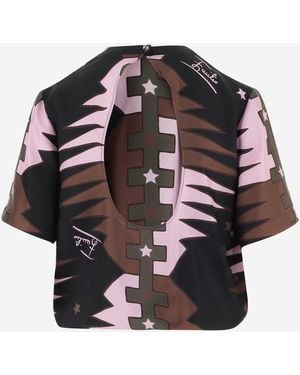 PUCCI Silk Twill T-Shirt With Valdimontone Print T-Shirts & Jerseys - Black
