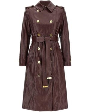 Elisabetta Franchi Craquelé Trench Coat - Brown