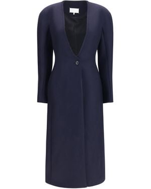 Maison Margiela Long Virgin Wool Coat Fleece Ovis Aries - Blue