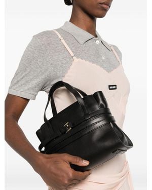 Moschino Tie Me Small Tote Calfskin Handbags - White