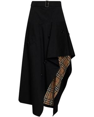Burberry Skirt Asymmetric Cotton Trench With Belt - Black