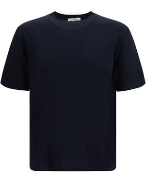 Piacenza Cashmere Short-Sleeve Crewneck Jumper Cotton T-Shirts - Blue