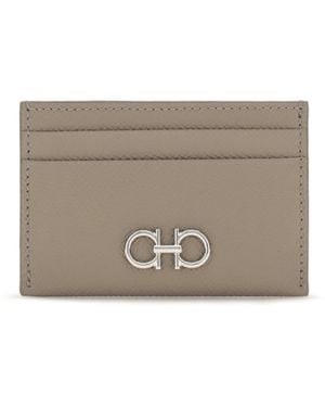 Ferragamo Gancini Card Holder Calf Leather Bos Taurus Wallet - Grey