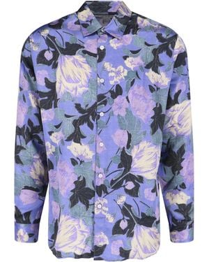 ERL Floral Pattern Viscose Shirt With Classic Collar - Blue