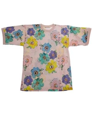 Marni Round Neck Dress Floral Cotton - Blue
