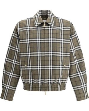 Burberry Check Pattern Wool Harrington Jacket - Grey