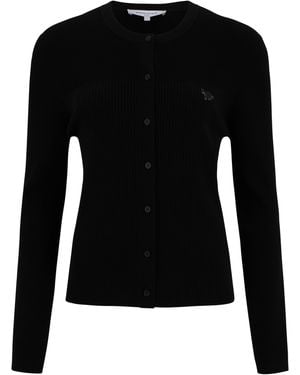 Maison Kitsuné Cardigan Ribbed Crewneck Viscose Cardigans - Black