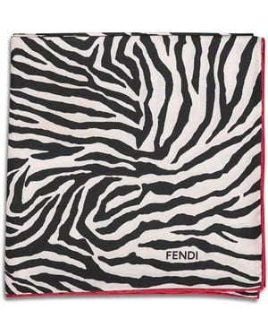 Fendi Silk Silk Scarf With Tiger Animalier Print - Black