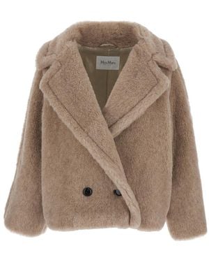 Max Mara Double-Breasted Jacket Cambusa Alpaca Coat - Brown