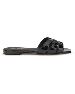 Saint Laurent Tribute Patent Leather Sandals - White