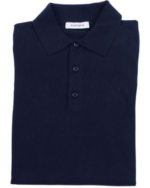 Kangra Cashmere Fully-Fashioned Plain-Knit Polo Shirt Cotton - Blue