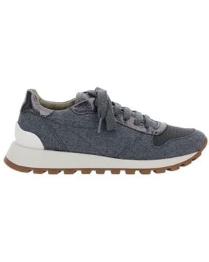 Brunello Cucinelli Low Top Sneakers With Monil Detail On The Side And Embossed Logo Lettering On The Rear - Multicolor