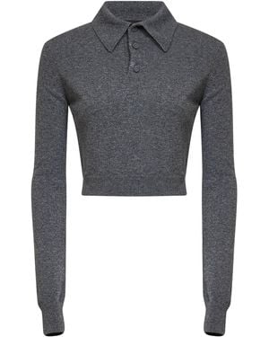 Mugler Heather Cashmere Knit Cropped Polo Shirt - Gray